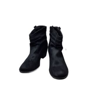 Women's Black Slouch Ankle Boots Block Heel Casual Dress Shoes Size 6.5 #379